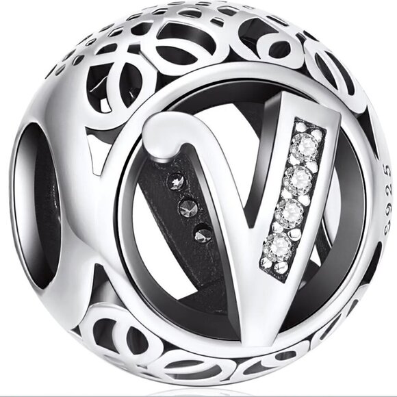 Sterling Silver Vintage Letter V Charm - Picture 1 of 1